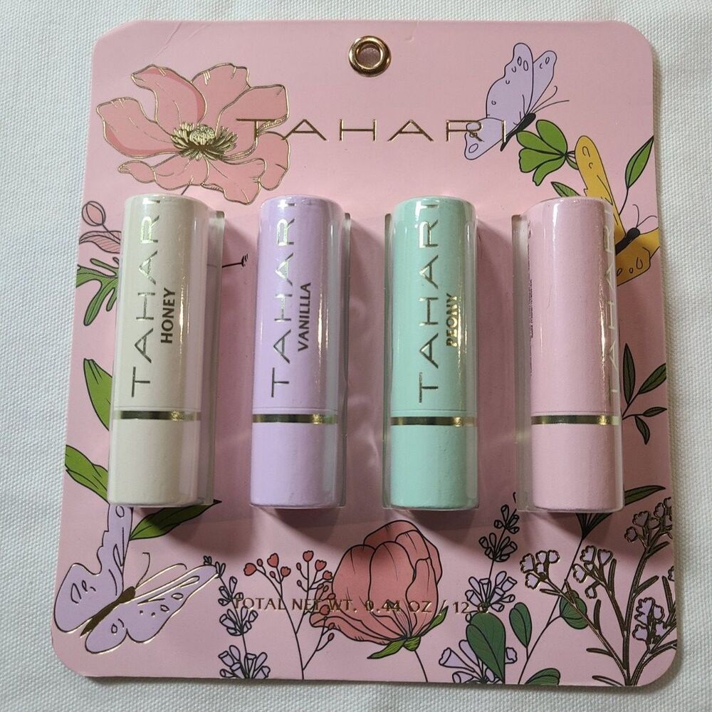 Tahari Lip Balm Set 4 Pack Honey Vanilla Peony Flavored Moisturizing Gift New